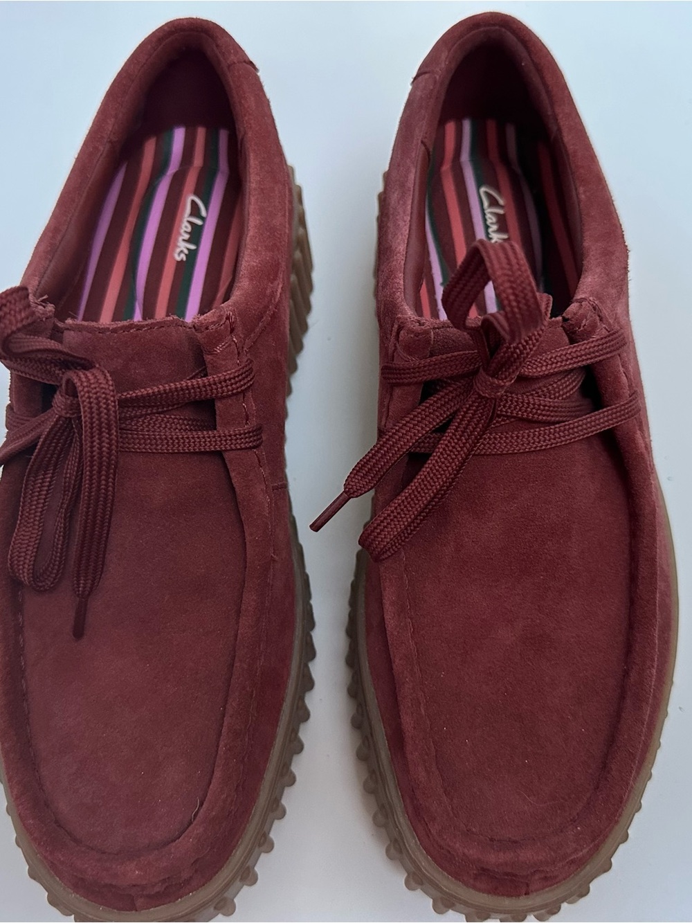 Clarks Women’s Burgundy Suede Wallabee-Style Lace Shoes